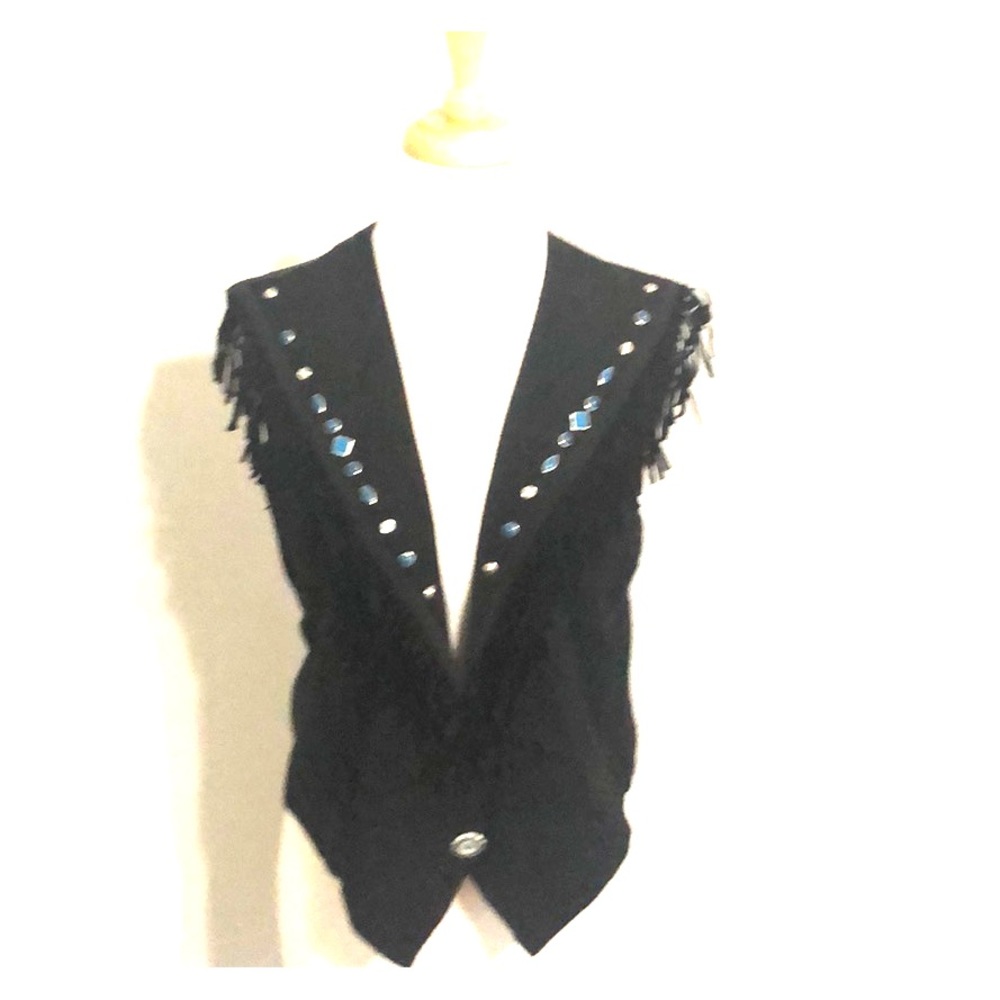 Gantos vintage black fringed vest, size S